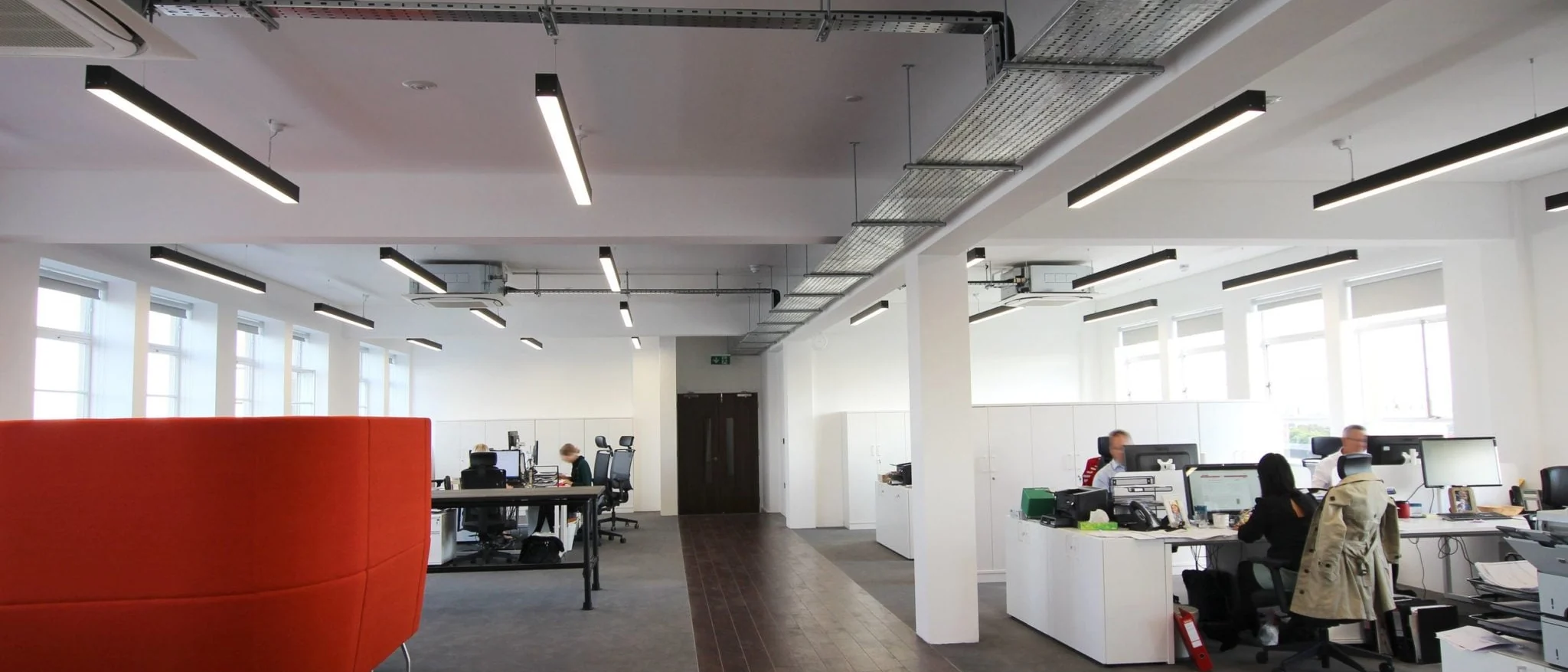 Refurbished office lighting in a modern workplace