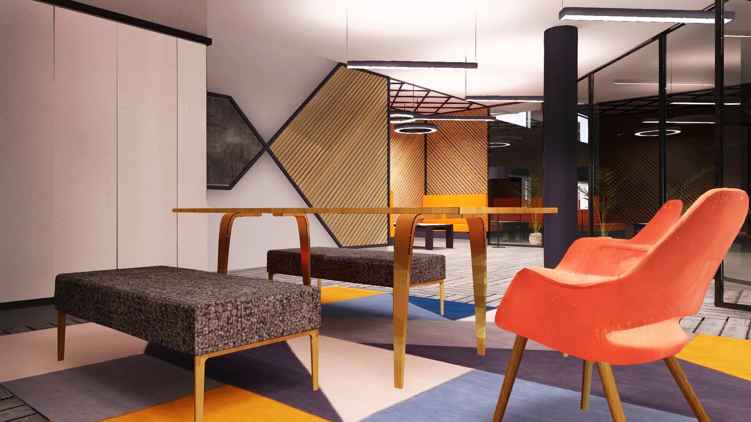 Refurbished workspace with modern lighting
