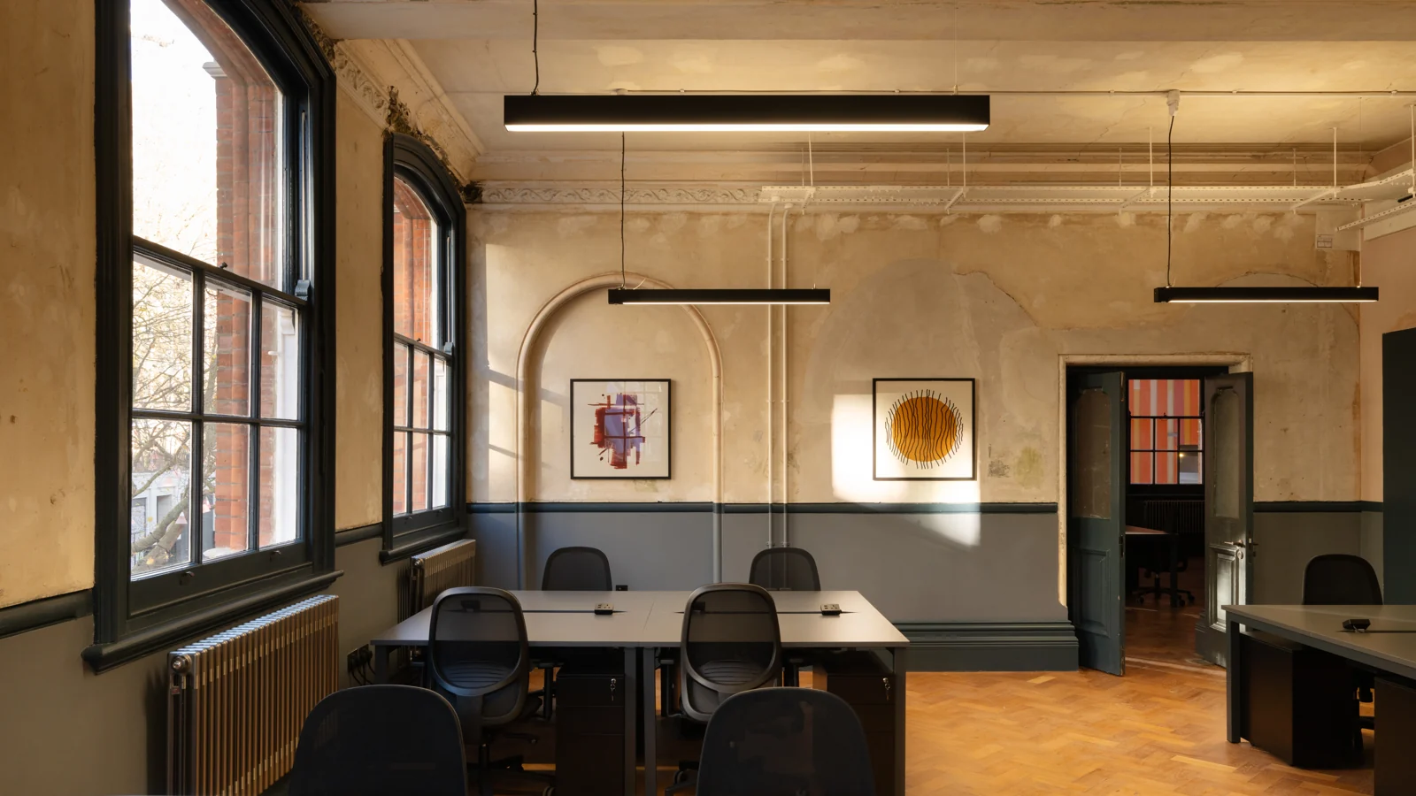 Heritage interior with suspended lighting