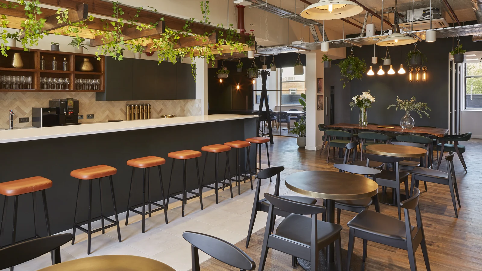 Co-working café with feature lighting